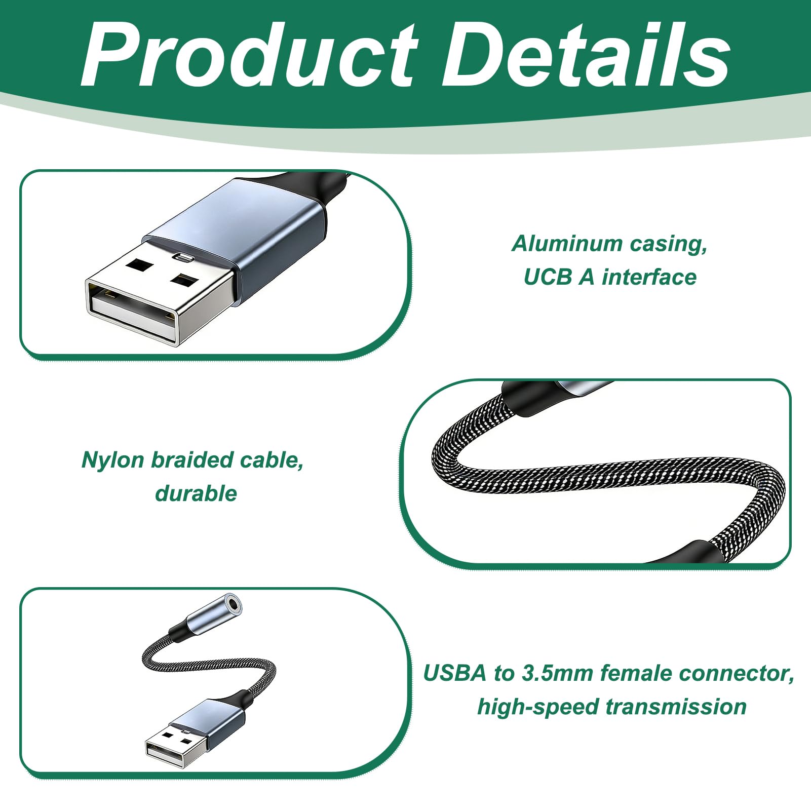 Adaptateur USB vers Jack 3.5mm, Adaptateur USB Audio Carte Son Externe TRRS Audio et Micro, Plug and Play sans Pilote, Compatible avec Switch Raspberry Pi PC Windows macOS Linux - 3