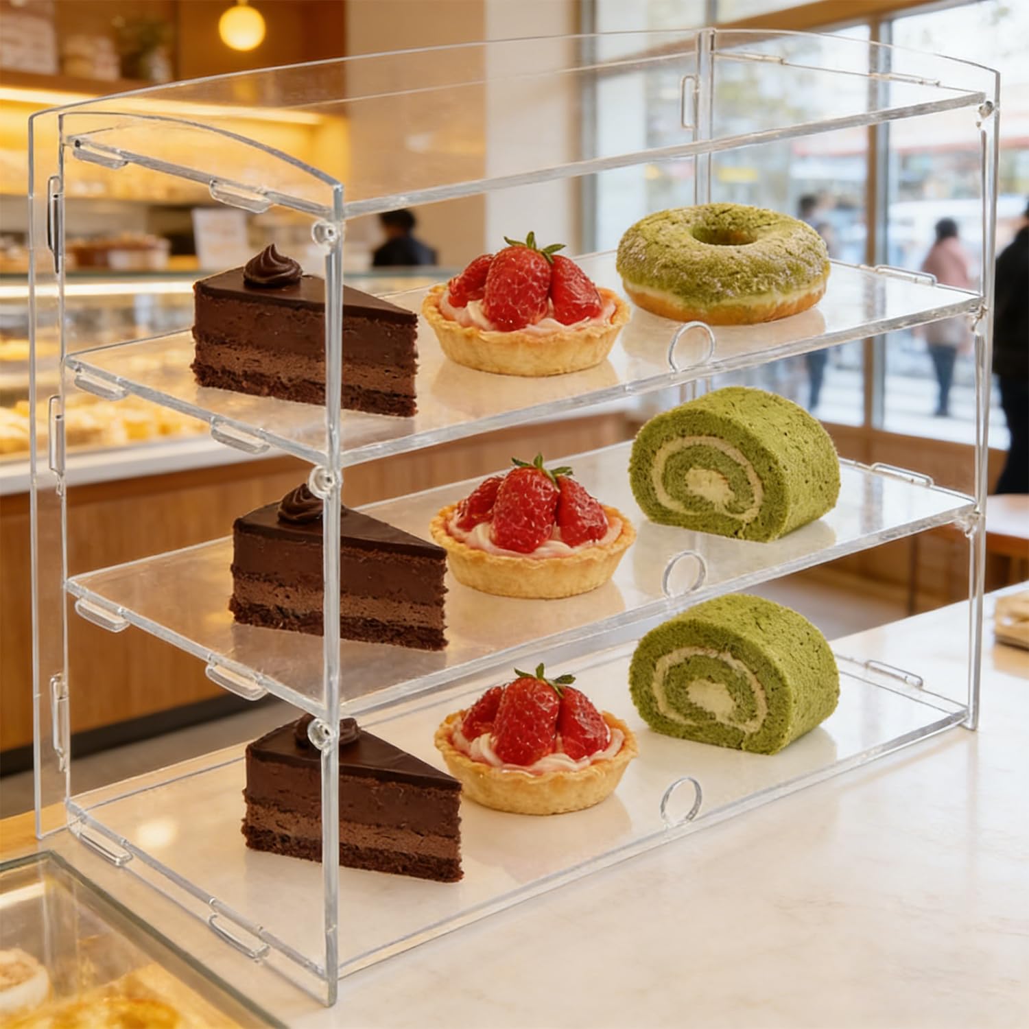 Acryl Vitrine für Gebäck, 3-stöckige Transparent Brotkasten Kommerzielle Bäckerei Vitrine 19,09" x 18.5" x 8.86", Konditorei Vitrine für Cupcakes Kekse Brot Minikuchen Donut