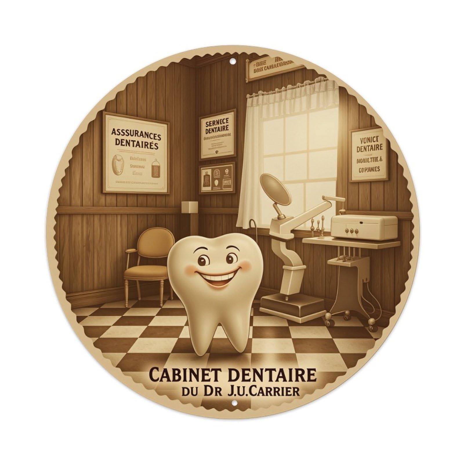 Dental Office Tooth Chair Equipment Sign Round Tin Sign Vintage Metal Poster, Home Bar Garage Man Cave Cafe Indoor & Outdoor Wall Decoration 8x8Inches