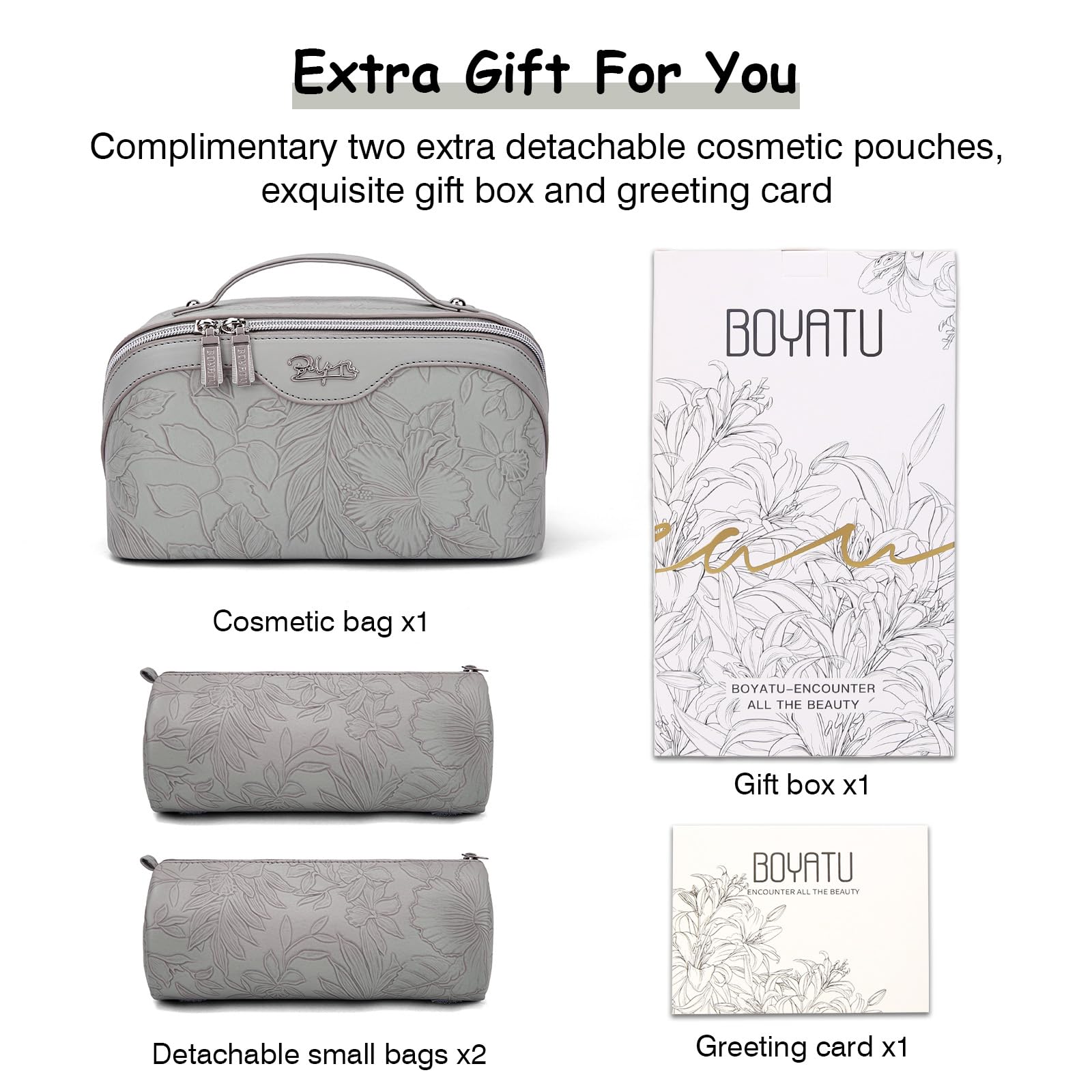 Trousse da viaggio per trucchi: set di 3 borse per il trucco di grande capacità, borsa da toilette in pelle PU per donne, ampia tasca portatile aperta con divisore e manico, Grigio-1, Borsa per
