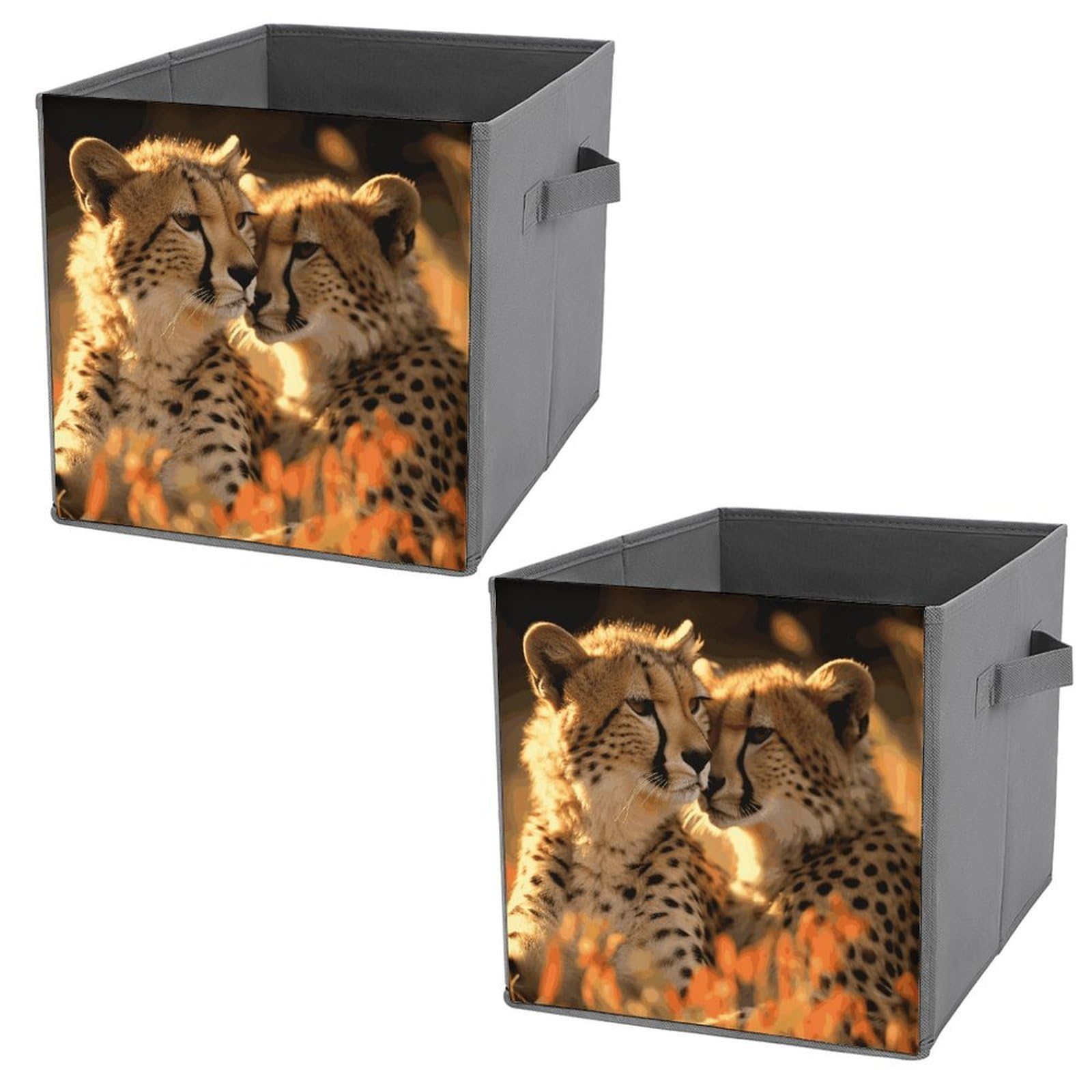 NONHAI Collapsible Storage Bins with Dual Handles Fabric Storage Basket Foldable Cubes Organizer Baskets Cheetah Love Storage Boxes for Organizing Clothing Cube Storage Organizer Bins