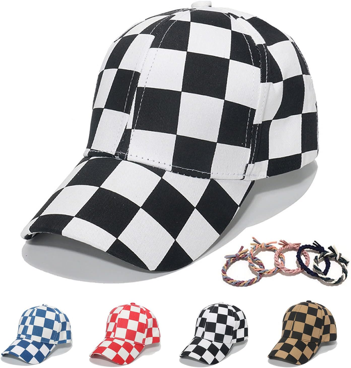 Unisex Checkered Print Baseball Cap Cotton Retro Dad Hat for Men Women Outdoor Sun Hats