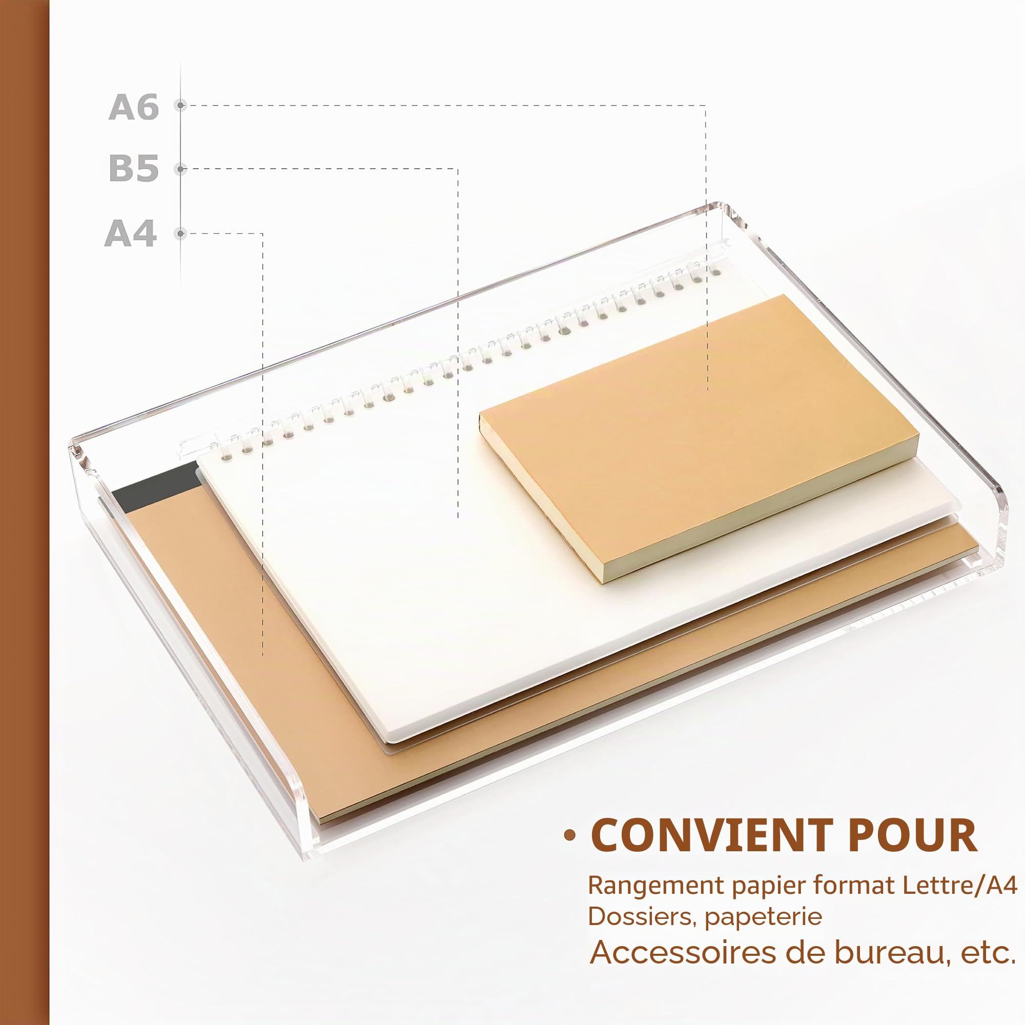 SANRUI Corbeilles à courrier 2 Pièces,Acrylique Organisateur de Bureau empilable,Plateau de Bureau en Transparent,Bacs à Documents pour Le Bureau, l'école, l'étude