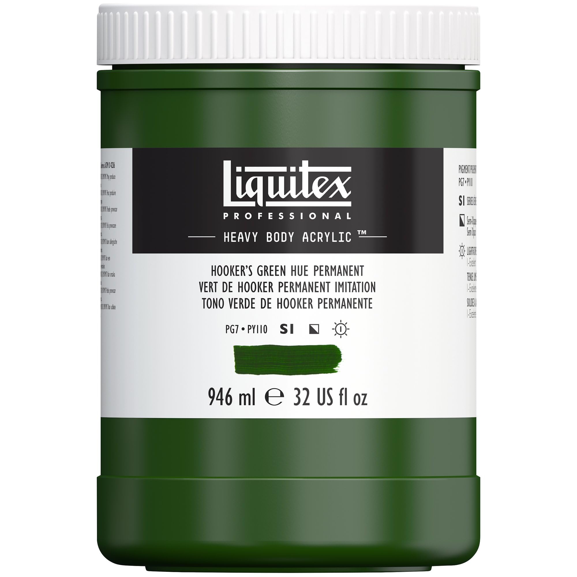 Liquitex 4413224 Professional Heavy Body Acrylfarbe in Künstlerqualität mit ausgezeichneter Lichtechtheit in buttriger Konsistenz, 946ml Topf - Hooker's Grün Farbton