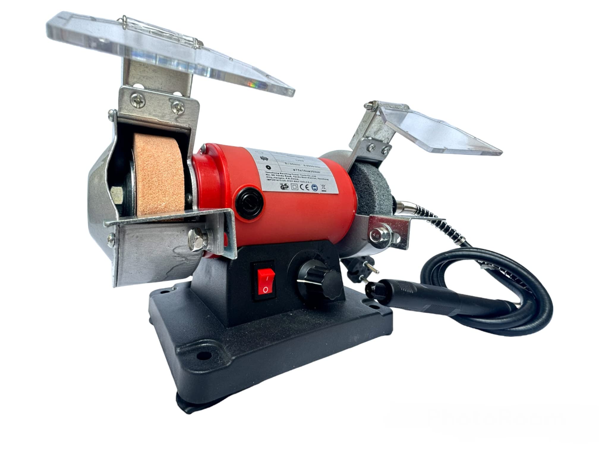 Smerigliatrice da Banco Multifunzione 120W Mini Mola da Banco 75mm Include Mini Trapano Albero Flessibile con Velocità Regolabile
