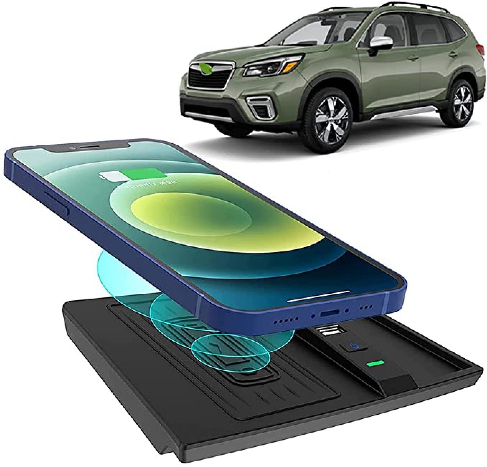 XLARSH Car Wireless Charger for Subaru Forester 2019 2020 2021,10W 3 Coil Fast Cell Phone Wireless Inductive Charging Pad Center Console Accessories Panel for All Qi Phone