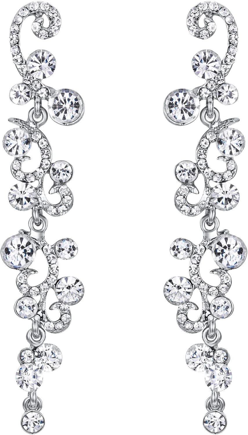 EVER FAITH Bridal Flower Wave Austrian Crystal Dangle Earrings