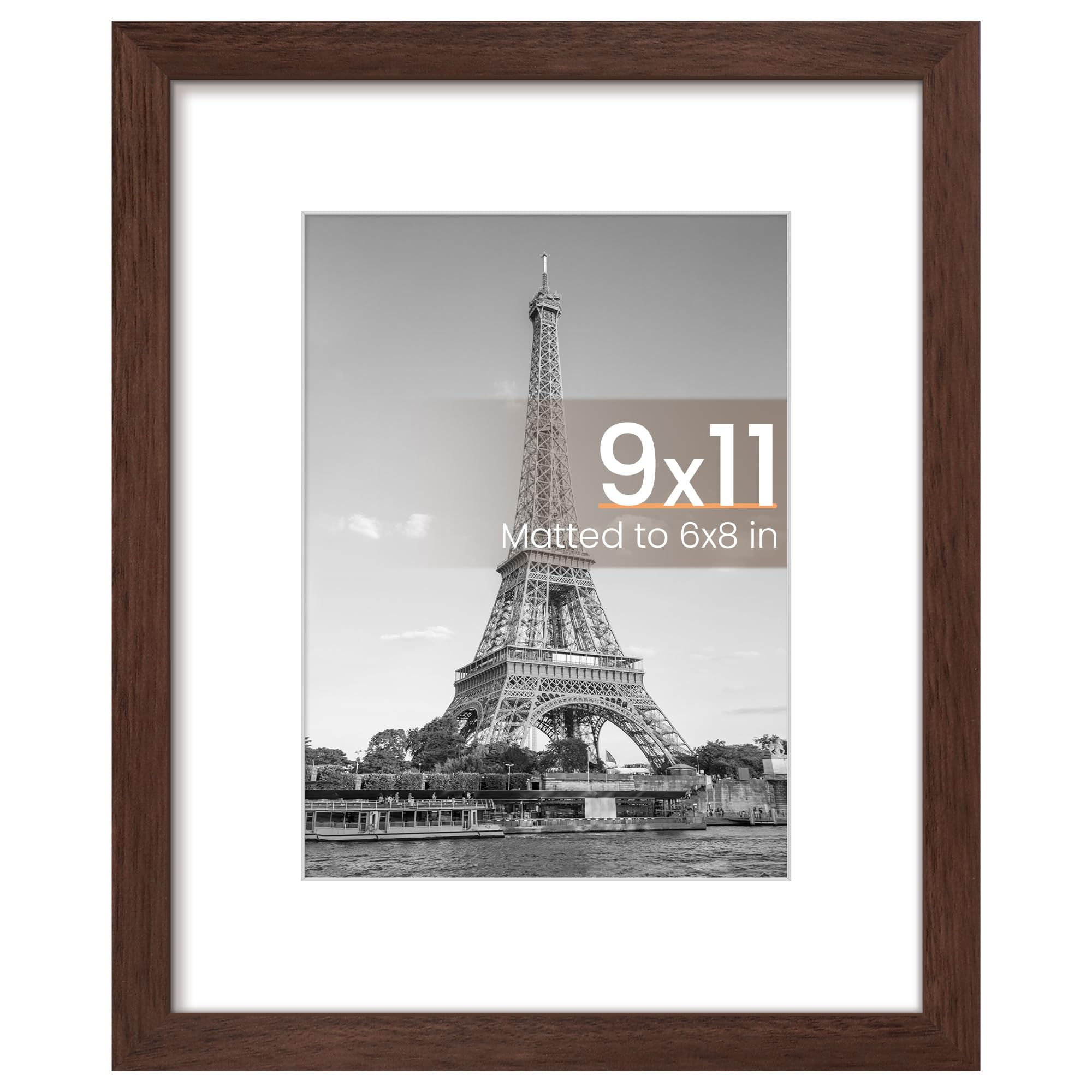 upsimples 9x11 Picture Frame, Wall Decor Photo Frames, Brown 1 Pack | 9 x 11 Frame, 6x8 Frame with Mat for Gallery Wall, Family, Baby, Dog, Dorm, Christmas