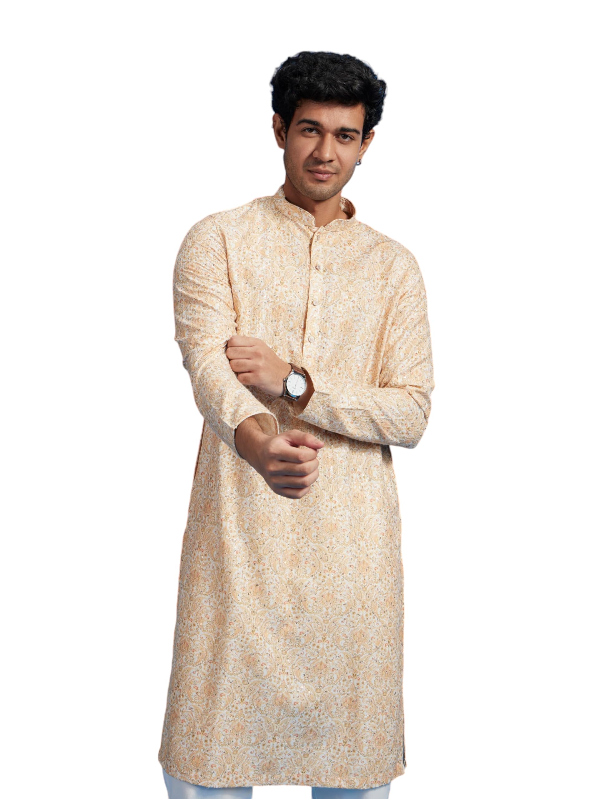 diwas by manyavar Men's Cotton Blend Printed|Sequined Kurta (1pc)-picture-21