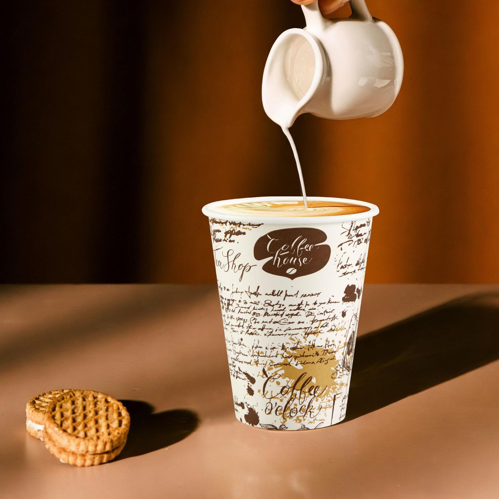 SIUQ 240 Pack 12 oz Disposable Paper Coffee Cups Retro Leak-Proof Sturdy — Amazon image 4