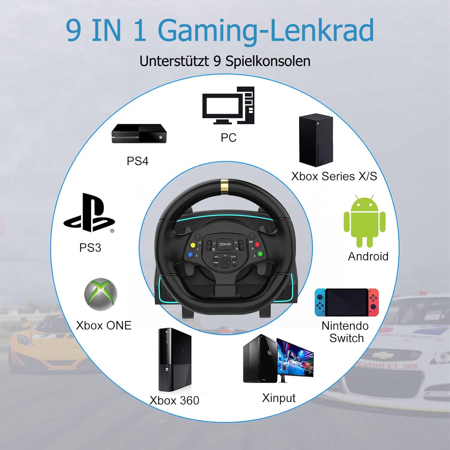 DOYO Gaming Lenkrad mit Pedalen und Schalthebel, 1080° Driving Force Gaming-Rennrad, 6+1H-Schalthebel, Lenkrad für PC, PS4, PS3, Switch