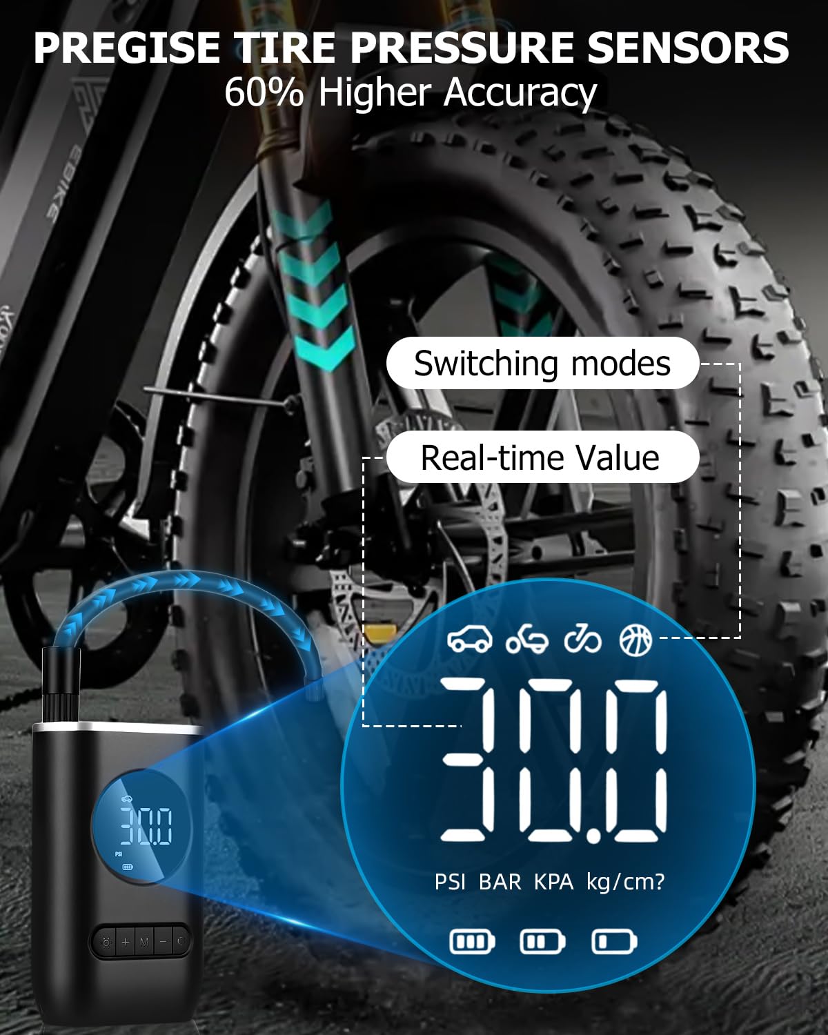 Przenośny Kompresor Powietrza, 150PSI mini przenośny kompresor samochodowy, elektryczna pompa rowerowa z światłem LED i automatycznym zatrzymaniem do samochodu, motocykla, roweru, piłki
