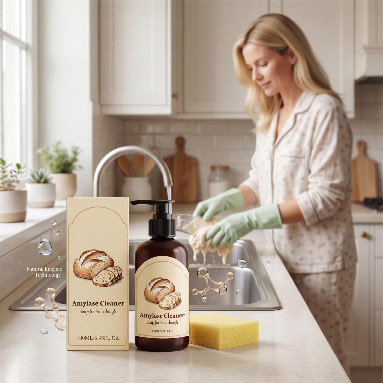 Dough Dissolver, Fast-Acting Dissolving Cleaner, 8 x 5 x 2,5 cm Break Down Dough Dishes Liquid, Professional Enzyme Formula, Clear Liquid with Scent, Cleaner for Baking Sheets and Whisks
