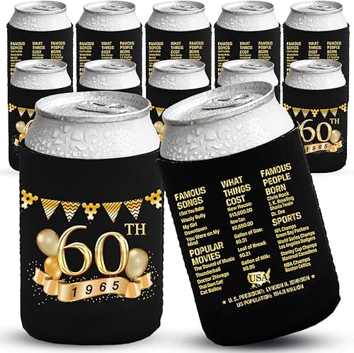 Paquete de fundas enfriadoras de latas de cumpleaños 60 con letrero de 12 a 1962, decoraciones de 60 aniversario, suministros para fiestas de