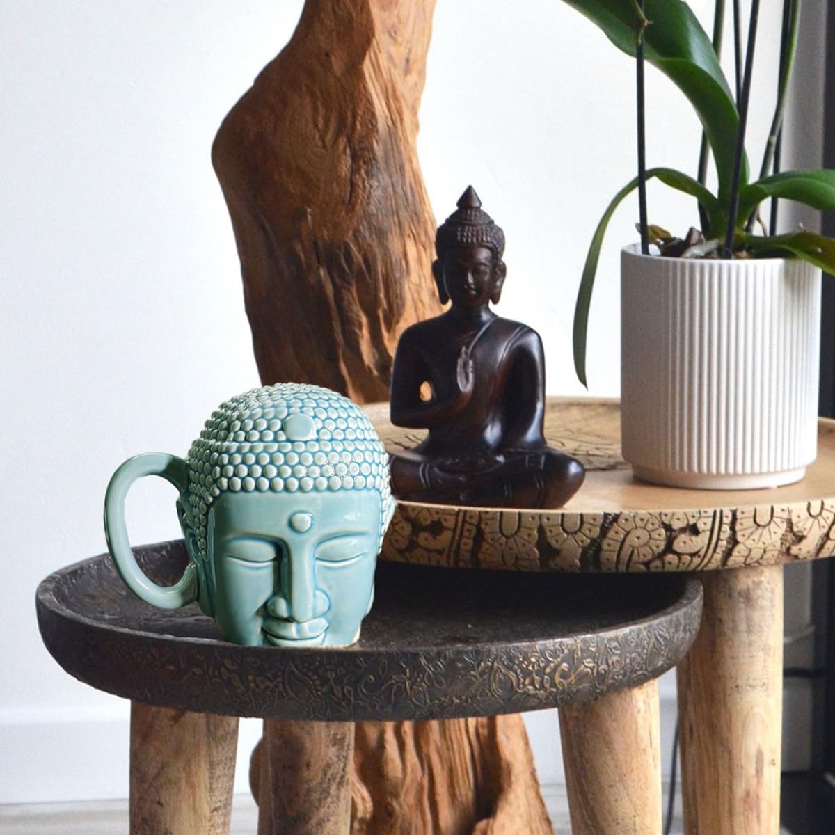 DOITOOL Tasse en Céramique 450ml Forme Tête de Bouddha avec Anse Antidérapante, Mug Créatif pour Boissons Chaudes et Froides à Domicile Boutique