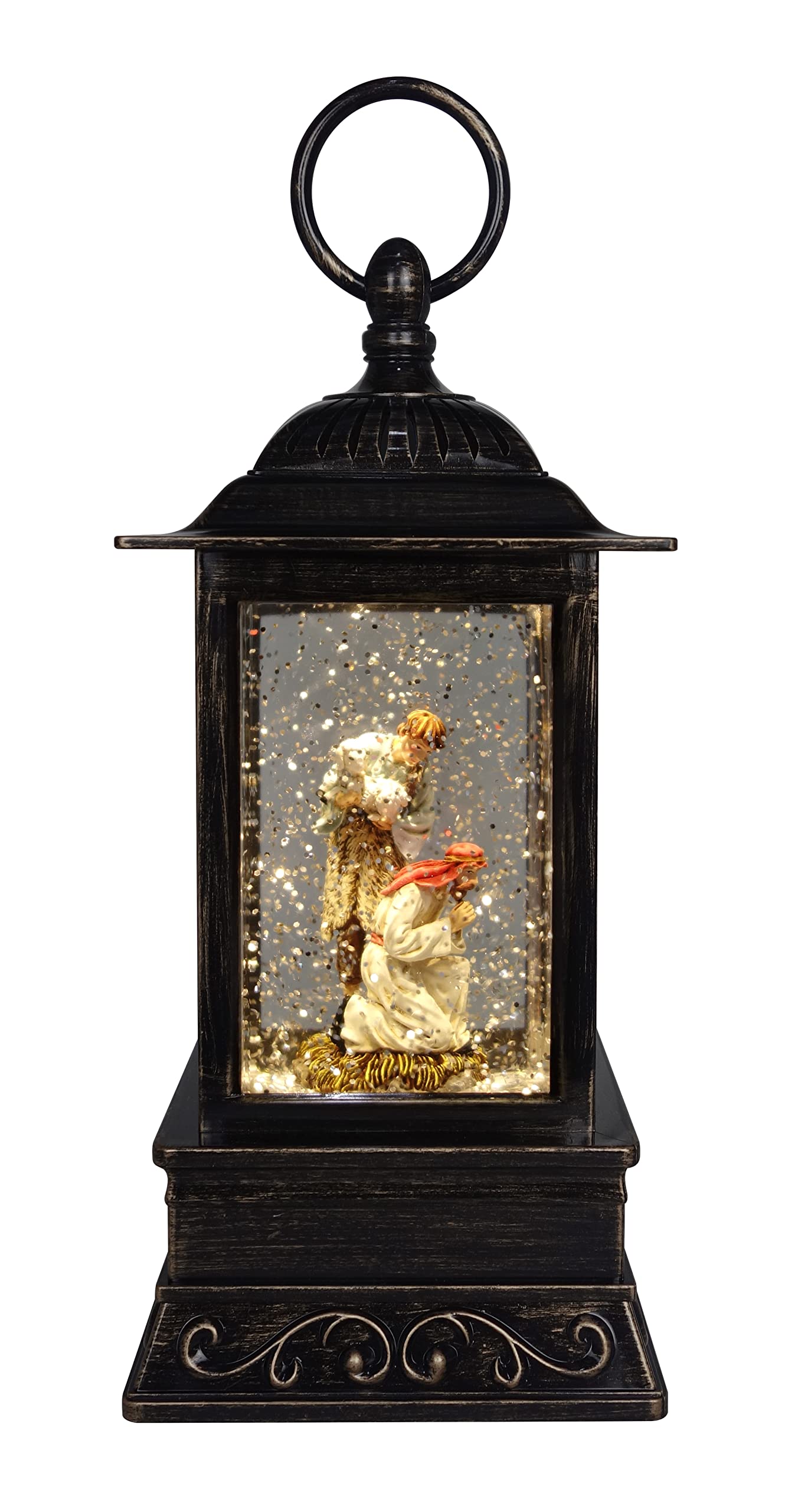 Decorative Christmas Lantern with Nativity Shepherd, 10.5”