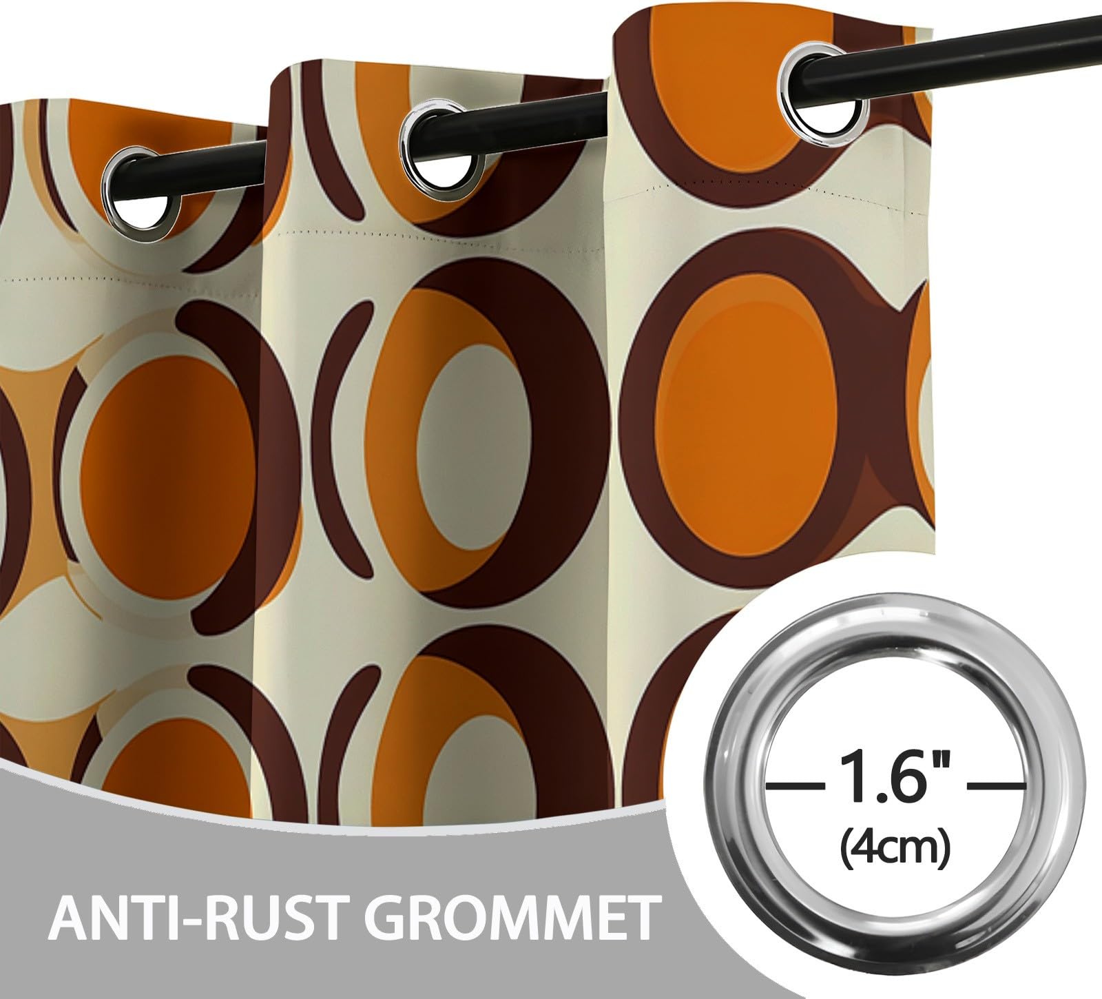 Rideau Occultant Bulles Vintage Imprimés Lot de Thermique Isolant Tenture Opaque à Oeillets Draperies Intérieurs pour Maison Chambre Salon Fenetre 140L X 260H cm (2 Panneaux), Orange Marron