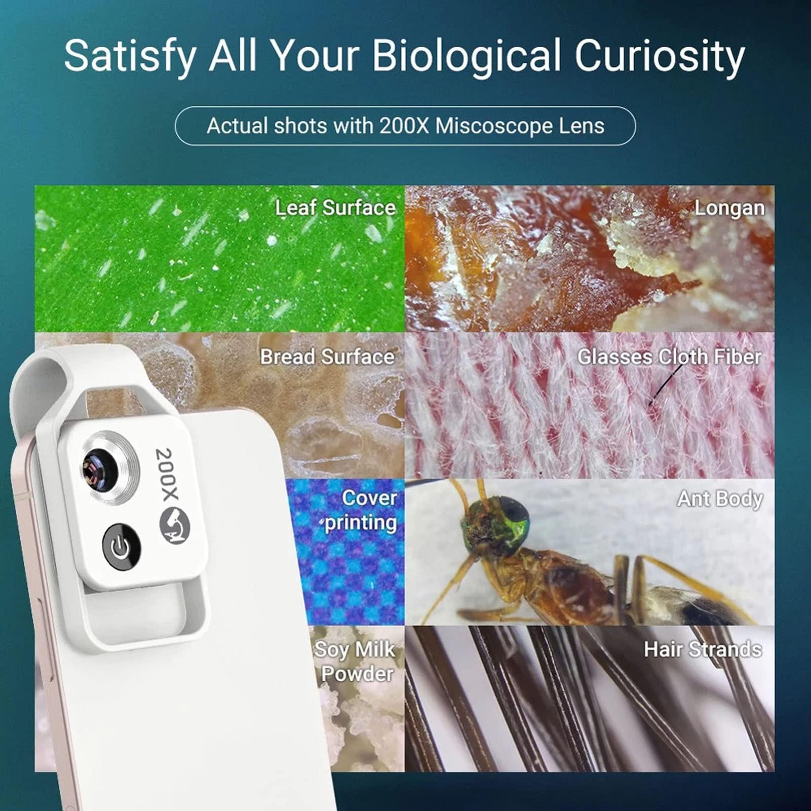 Obiettivo per Fotocamera del Telefono con Clip, Microscopio Tascabile con Luce LED e Obiettivo CPL, Lente Esterna con Ingrandimento