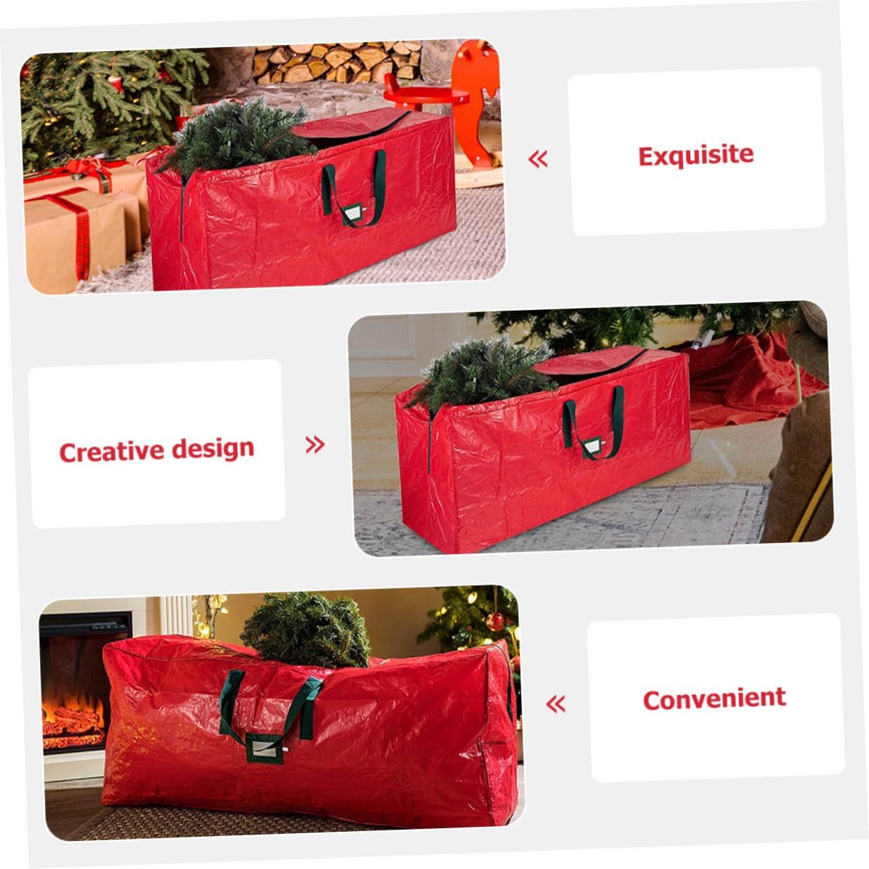 Christmas Tree Storage Bag Waterproof Large Red Tree Pouch with Zipper and Carry Handles 165x38x76cm Dustproof Storage for Holiday Decoration Organization