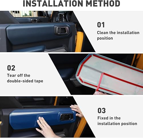 Miniatura 5 de Cubierta de panel de manija de puerta interior compatible con Ford Bronco 2021-2024+ 4 puertas (azul)