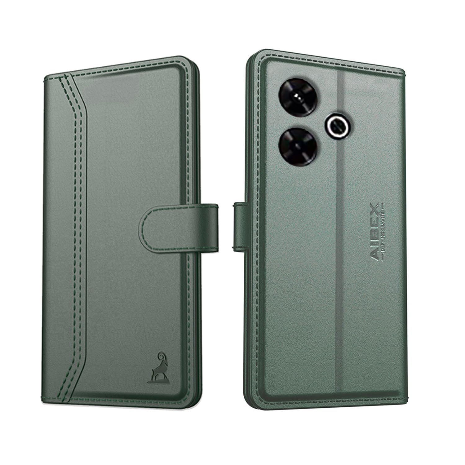 AIBEX ® Compatible for Poco M6 Plus 5G / Redmi 13 5G Flip Cover Leather Finish with Magnatic Closure | Inside TPU with Card Pockets | Wallet Stand | Complete Protection Flip Case -Green discount deal