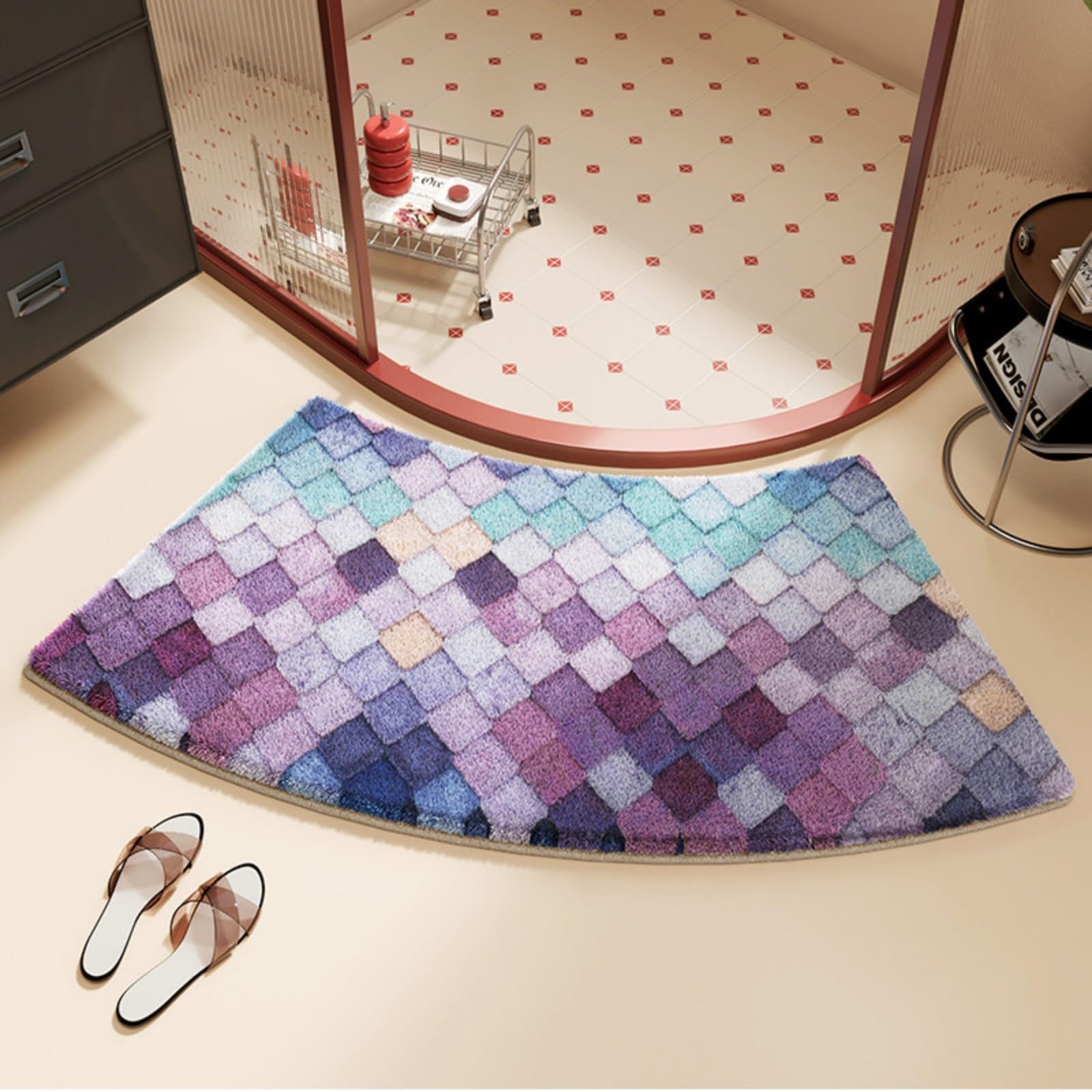 Morbuy Curved Shower Mat Microfibre Bath Rug (Purple blue,45x70cm)