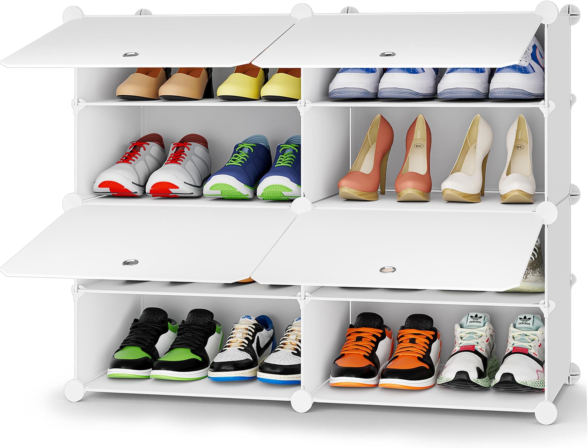 Shoe Rack, 4 Tier Shoe Storage Cabinet 16 Pair Plastic Shoe Shelves Organizer for Closet Hallway Bedroom Entryway
