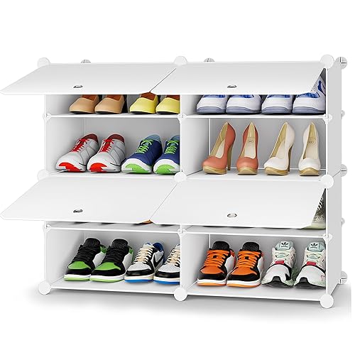HOMIDEC Shoe Rack, 4 Tier Shoe Storage Cabinet 16 Pair Plastic Shoe Shelves Organizer for Closet Hallway Bedroom Entryway - White - 2 by 4