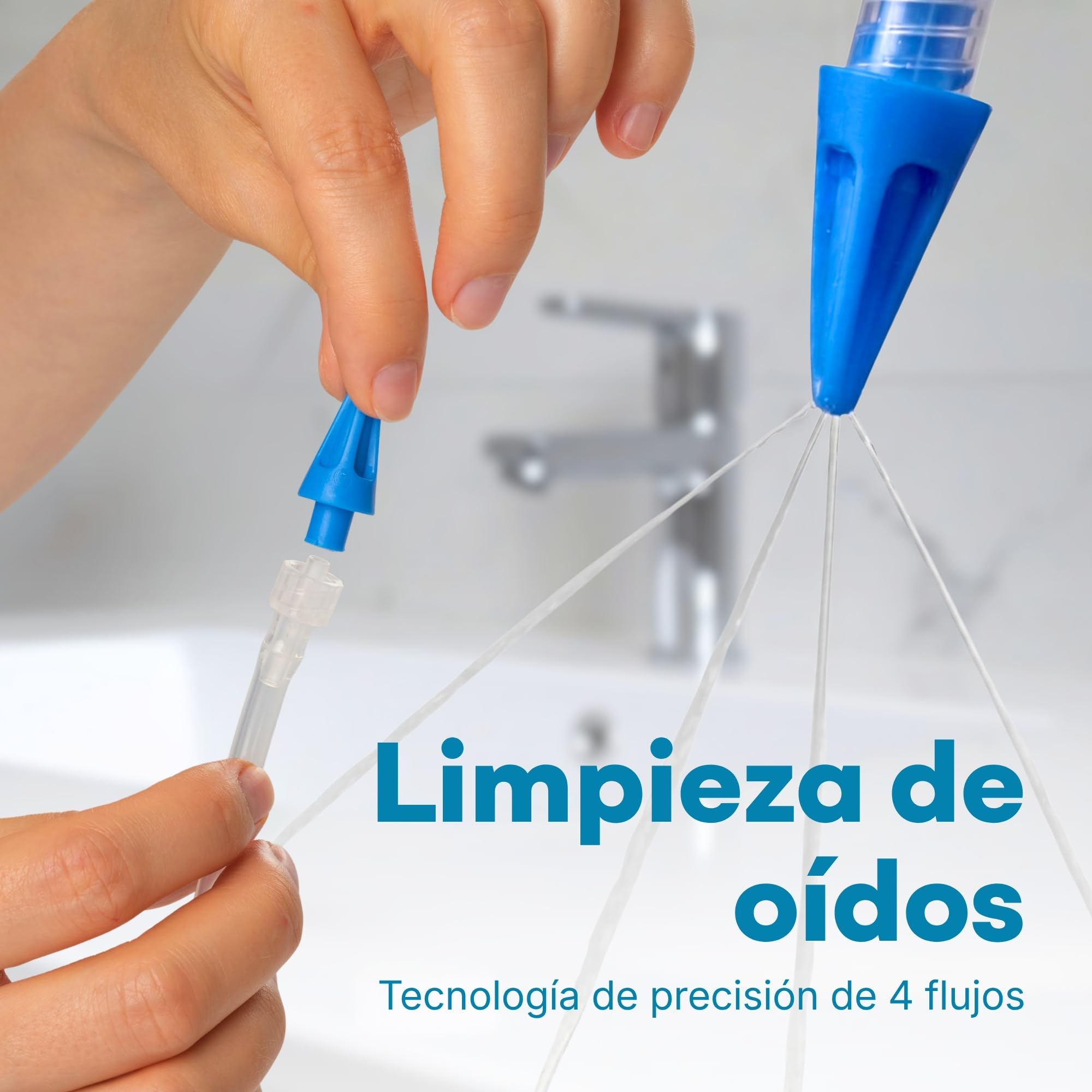 Medi Grade Kit de Eliminación de cera con Botella de 300 ml - Limpiador de Oídos con 2 Boquillas de Pulverización - Kit de Limpieza de Oídos Hogar, Juego de Riego con 5 Puntas y Lavabo Manos Libres