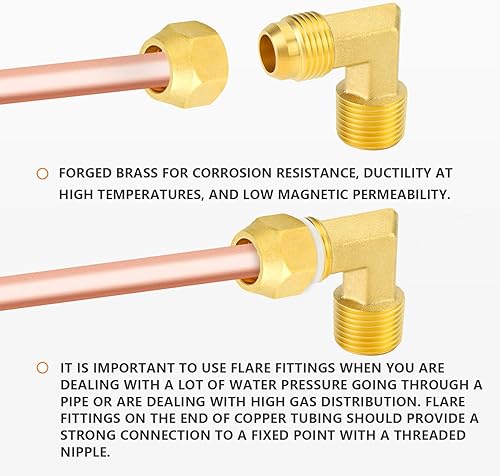 Miniatura 34 de GASHER 10 piezas de latón SAE 45 grados Flare Tube Fitting, 1/2" Flare Nut Aire Acondicionado Tubo de cobre Extensión de tubo de cobre a tope Tuerca