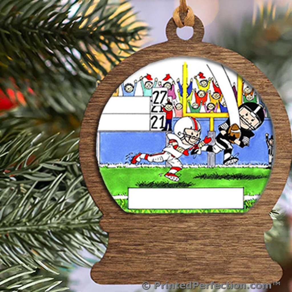 PrintedPerfection.com Personalized Football Player Wooden Snow Globe Shaped Christmas Ornament
