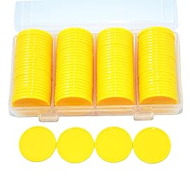 SmartDealsPro Set of 100 1 Inch Opaque Plastic Learning Counters Mini Poker Chips Game Tokens with Storage Box (Yellow)