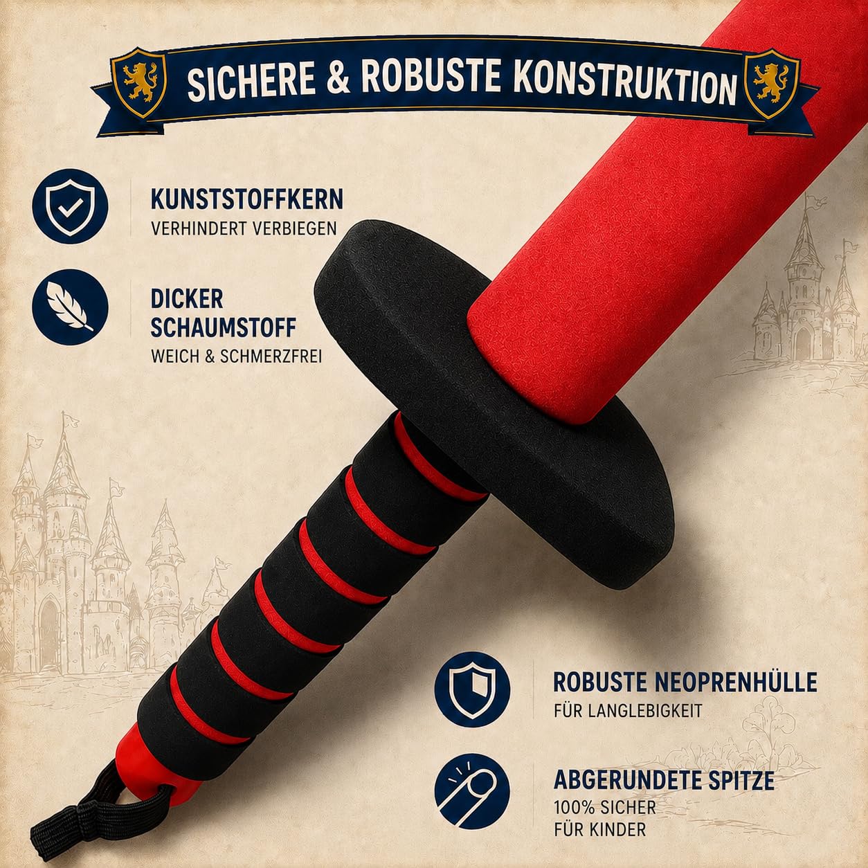 Schaumstoffschläger Kinder 2er Set (Rot/Blau) | Pädagogisches Fechtspiel & Soft-Schwert für Aggressionsabbau | Sportgerät für Motorik & Bewegung inkl. Tasche | Funsport Schaumstoffschwert