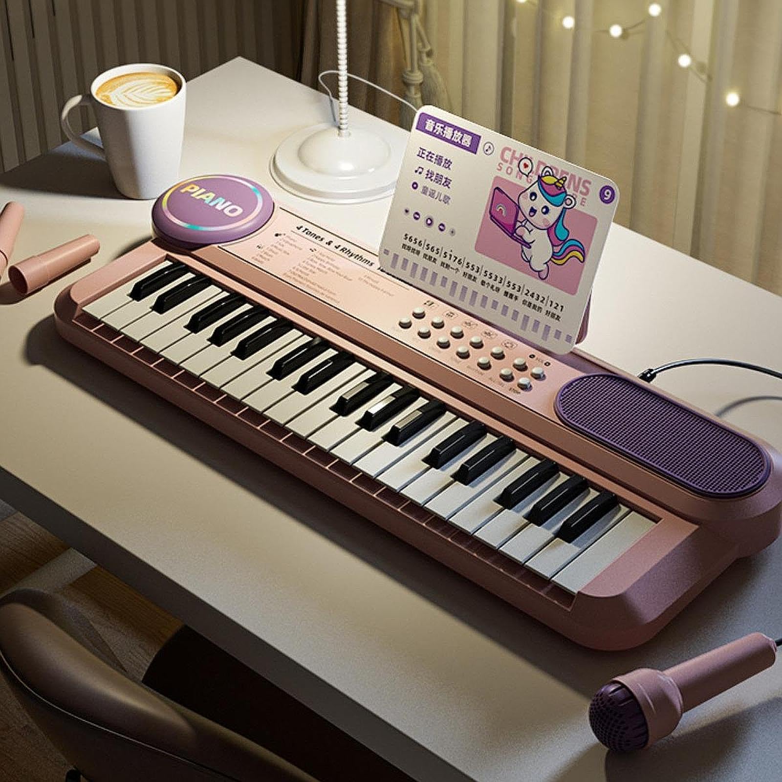 Elektronisches Piano Keyboard mit, Tragbares Multifunktionales Digitalpiano mit 37 Tasten Und Mädchen, Rosa