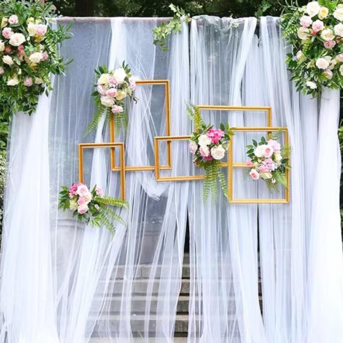 Hochzeitsbogen Vorhänge Tüll Foto Hintergrund Deckenvorhänge für Hochzeiten Querbehang Freihanddeko Voile Hochzeitsbogen Gardinen Deko für Hochzeit Geburtstag Weiß 1500x160cm