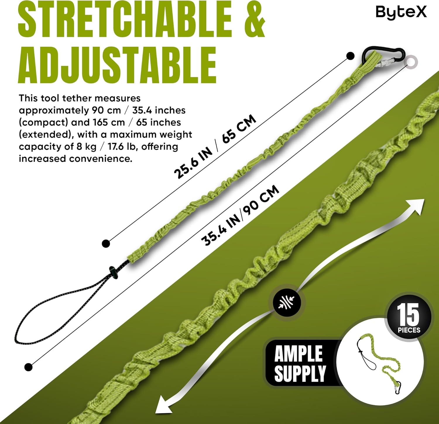 ByteX 15 Pack Tool Lanyard with Single Metal Buckle and Adjustable Loop End, Standard Length, Maximum Weight Limit 8KG 17.6lb