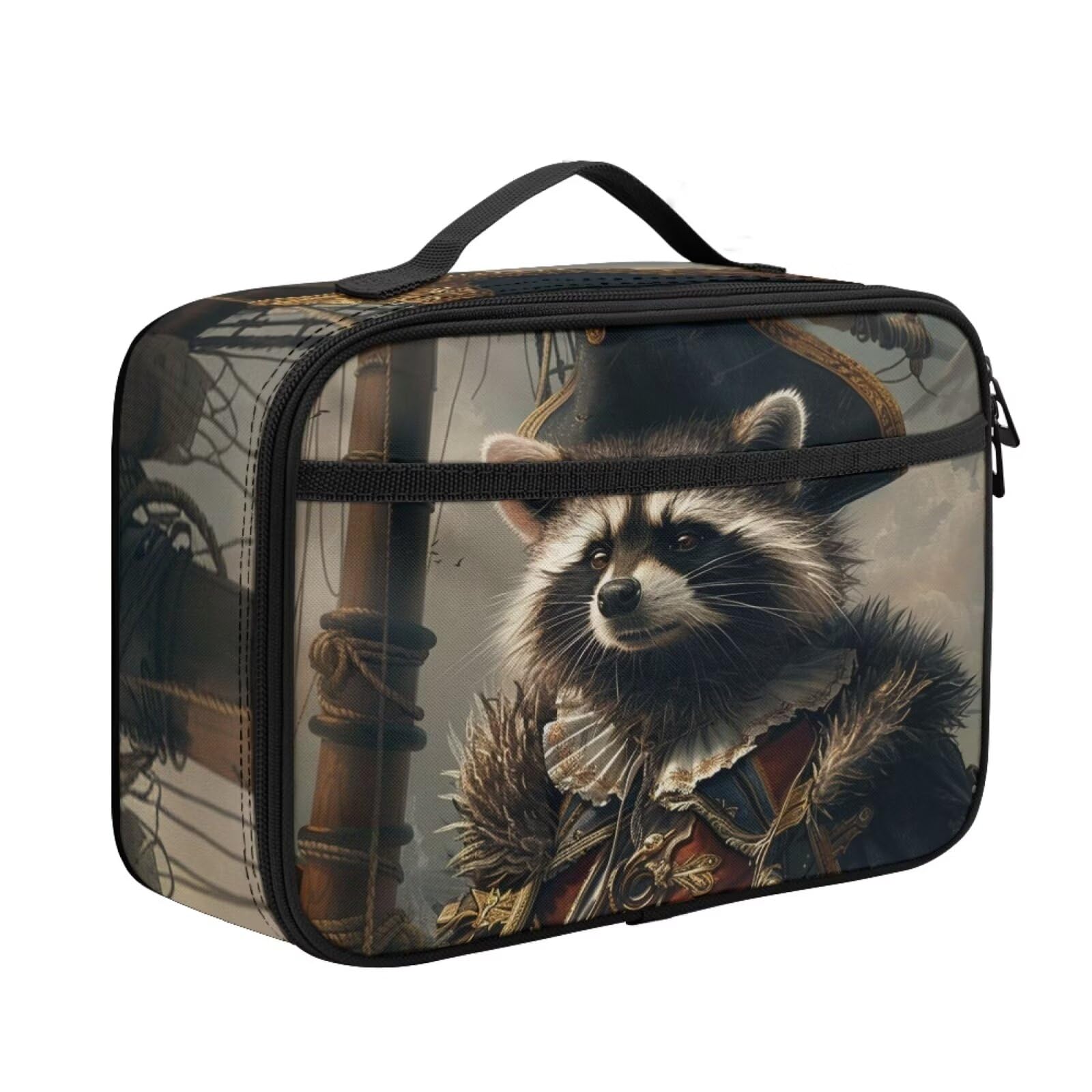 Parprinty Cute Insulated Lunch Bag for Kids Imaginative Pirate Raccoon Lunch Box for Girls Boys Lightweight Double Zipper Durable Lunch Tote Reusable
