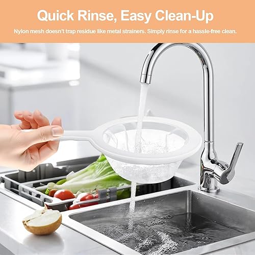 Miniatura 5 de Colador de malla de nailon ultrafino, mini colador de cocina para café, leche, yogur, jugo, mango antideslizante y agujero para colgar (malla