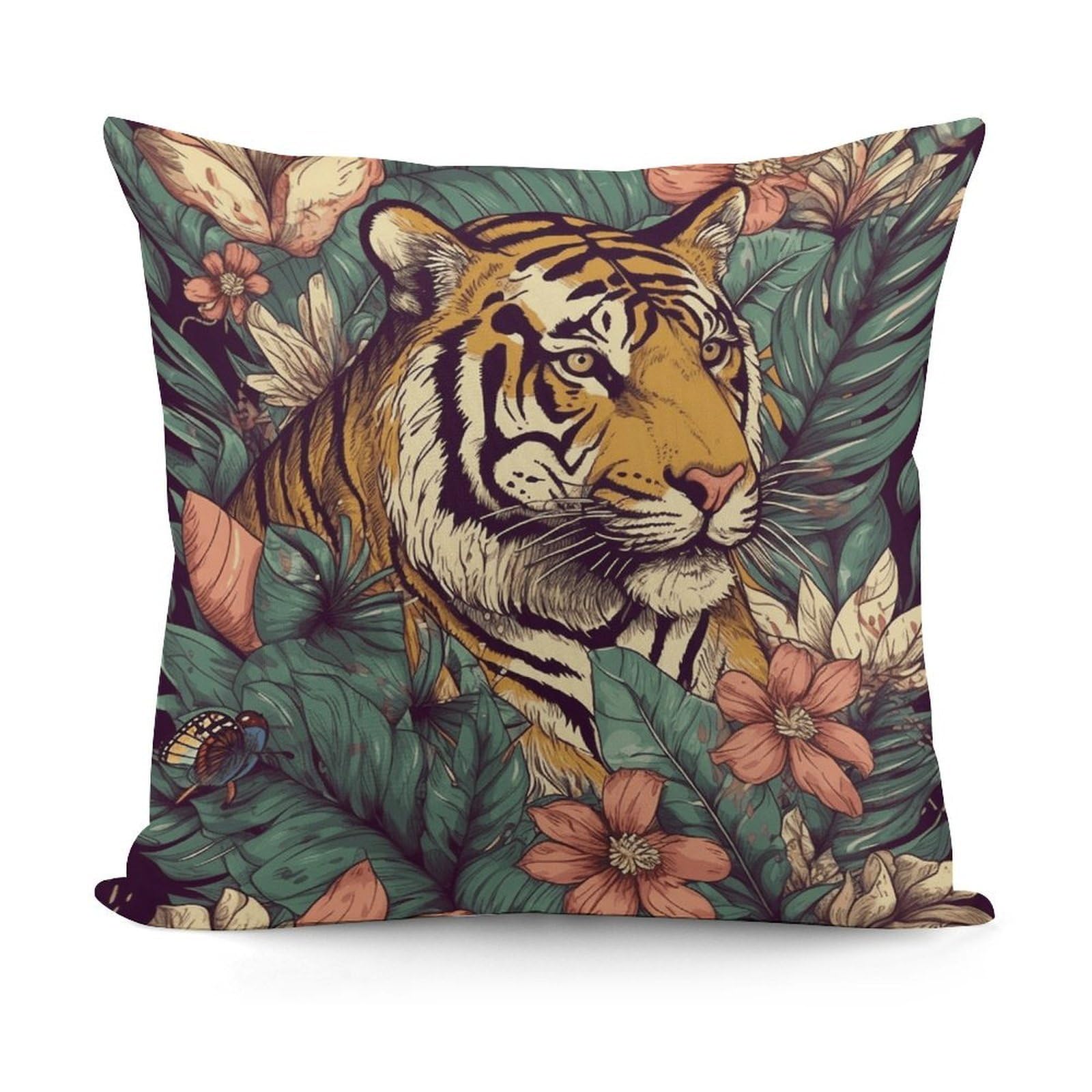 VstaDank Decorative Tropical Tiger Throw Pillow Covers Luxury Soft Pillowcases Fluffy Plush Accent Pillow Cases Personalized Square Lumbar Pillows Shells for All Seasons 18" X 18"