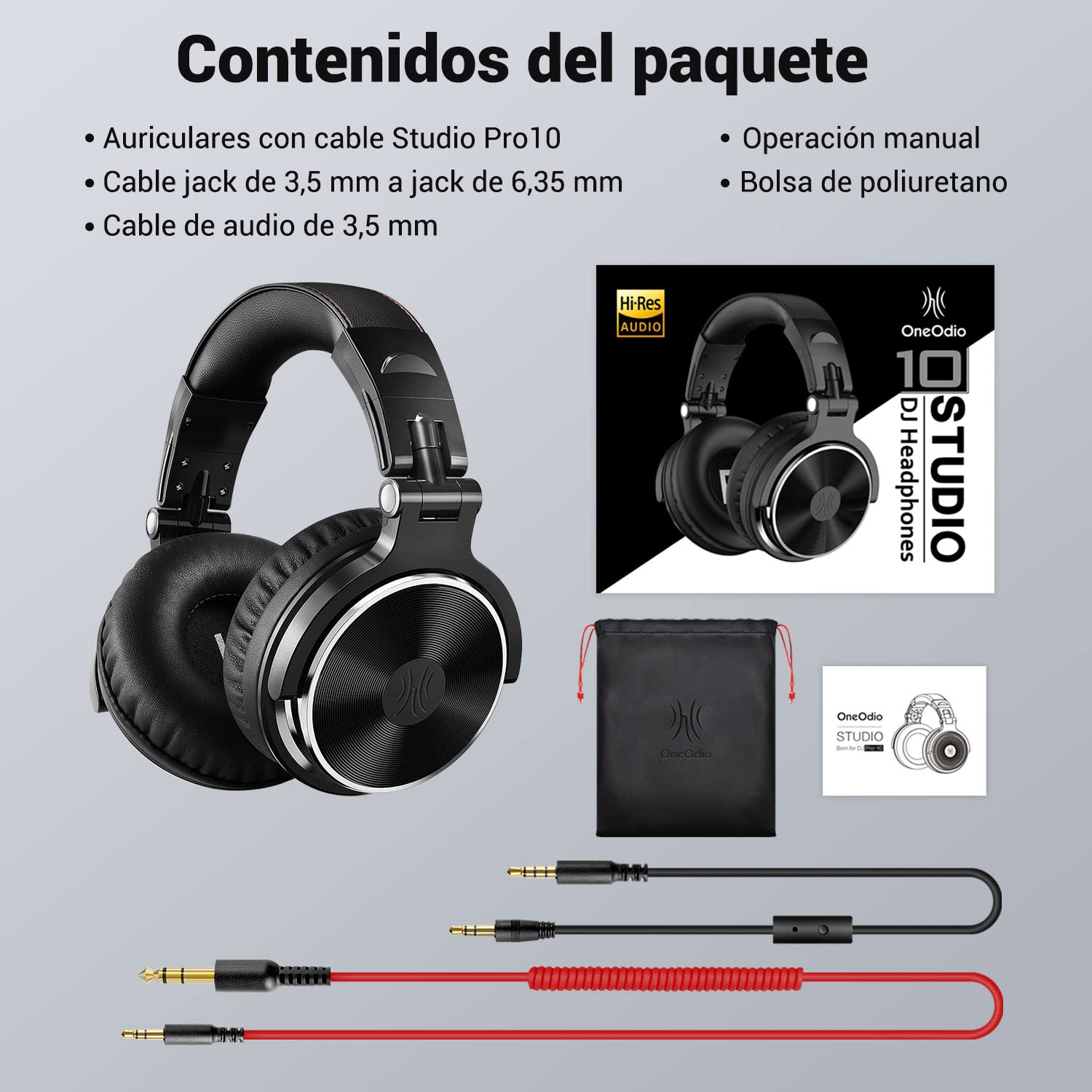 OneOdio Pro10 Auriculares DJ con Cable, Estéreo de Mezcla y Monitor de Estudio, 50mm Controladores, 3.5 y 6.35mm Conector de Audio para PC AMP Grabación de Teléfono Piano Guitarra, Negro