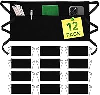 GreenLifeStyle 12 Pack Black Server Waist Aprons with 3 Pockets - Durable, Stain-Resistant Half Aprons for Men & Women, Commercial Grade