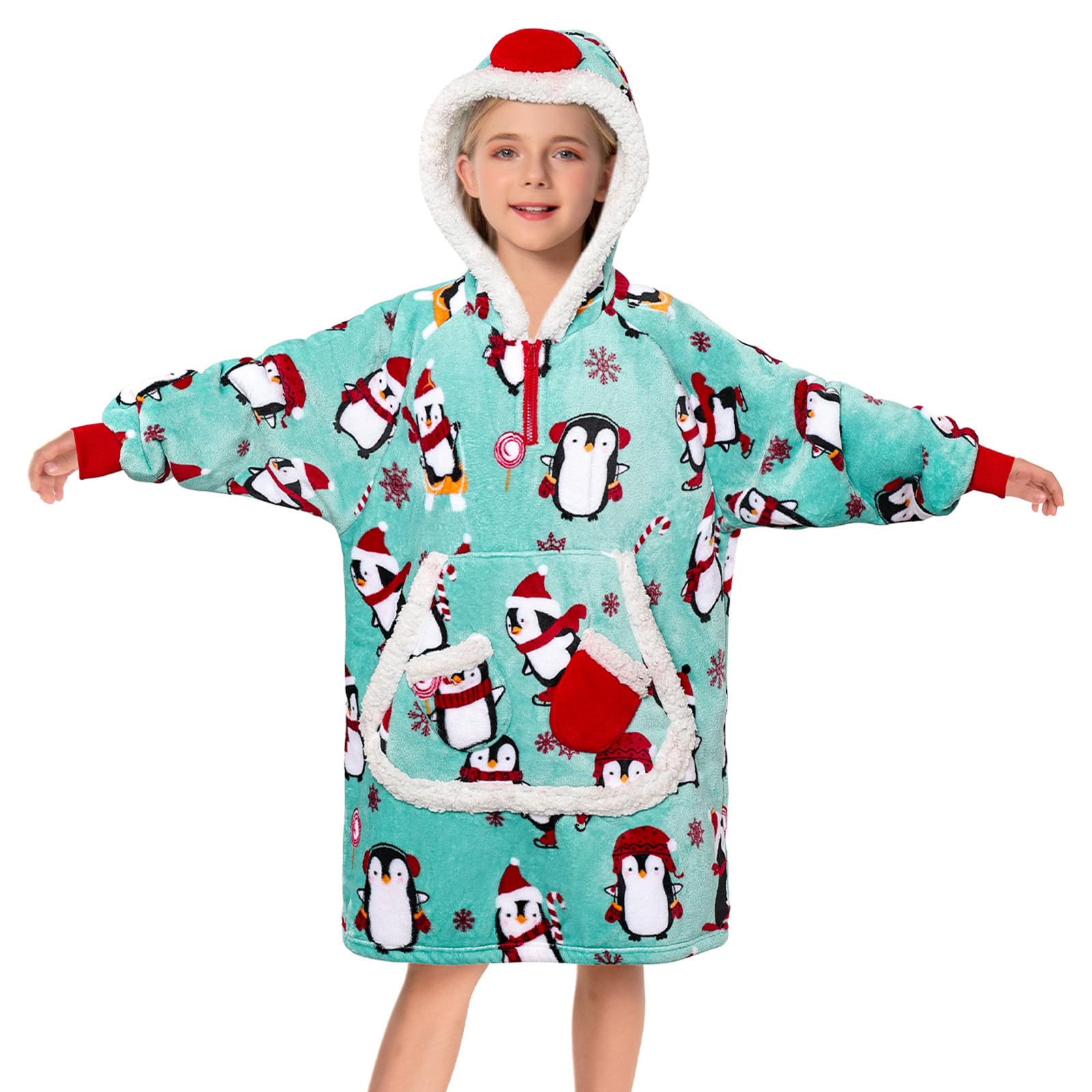OLAOLA Sudadera con Capucha Extragrande para Niño, Manta de Forro Polar Sherpa con Mangas y Bolsillos, Suave Cálida y Acogedora Sudadera Manta para Niños Niñas
