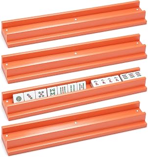 20" Integrated Magnetic Wooden Mahjong Racks with Pushers, Premium Hardwood Straight Edge Tile Racks, Set of 4, Coral