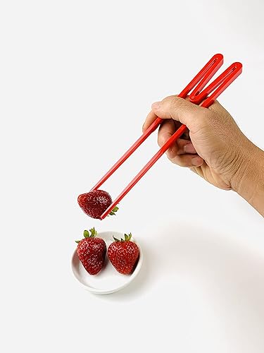 Miniatura 5 de JapanBargain 2213, palillos reutilizables de entrenamiento de plástico conectados para adultos y niños, color rojo, 2 pares