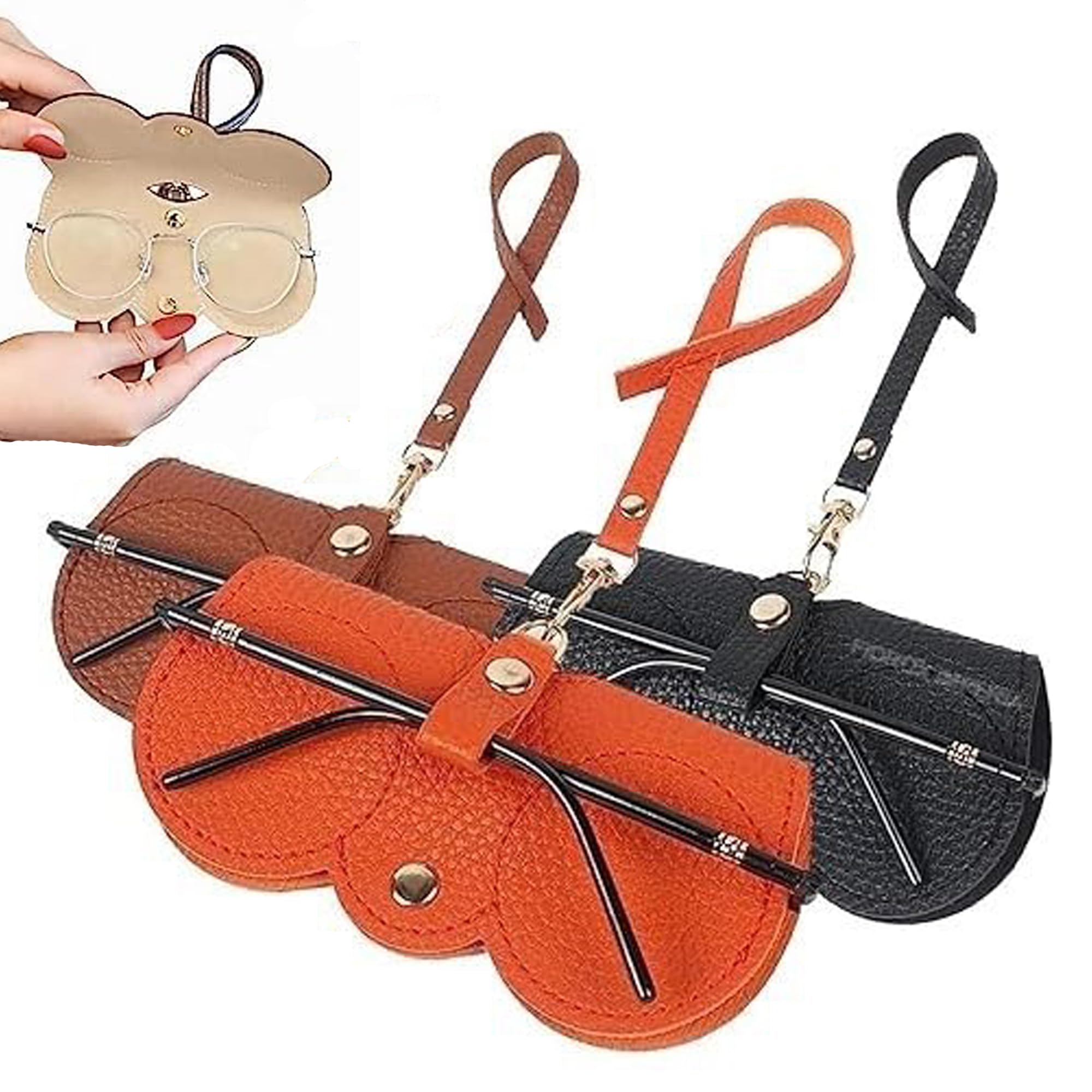 Leather Sunglasses Case, Sunglasses Eyewear Case Artificial Leather Button Cover,Portable Outdoor Travel Holder Eyeglasses Bag,Sunglasses Pouch,Spectacles & Goggles For Men & Women