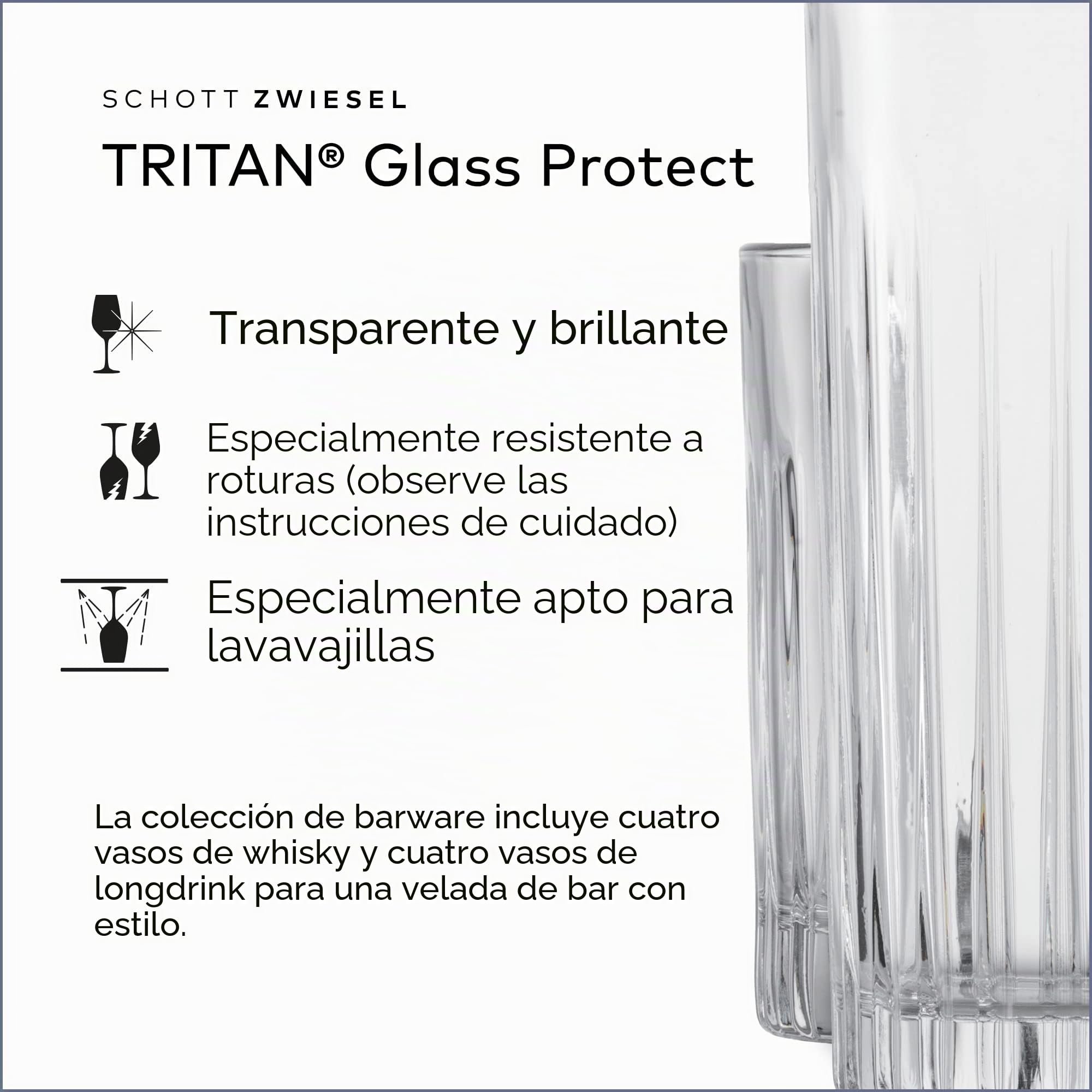 SCHOTT ZWIESEL Juego de vasos Stage (set de 8), 4 vasos largos rectos y 4 vasos de whisky con relieve, vasos de cristal aptos para lavavajillas (nº art. 121882)