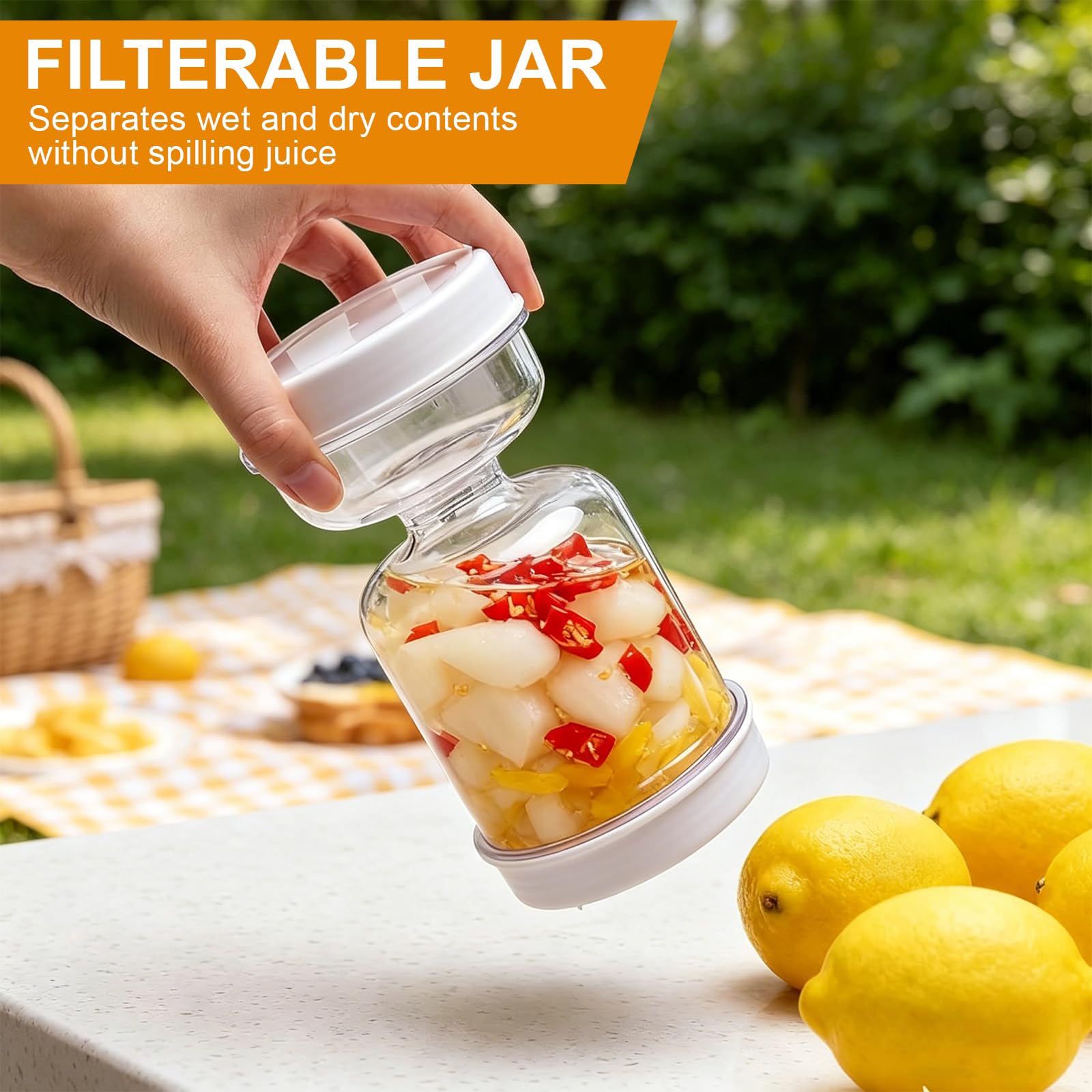 Bote Aceitunas 750ml con Tapa Hermética, Tarro Aceitunas Separador Liquido con Forma de Reloj de Arena, Tarros con Tapa sin Bpa, Accesorios Cocina con Tenedor Plegable, Perfecto Para Pickles Bote