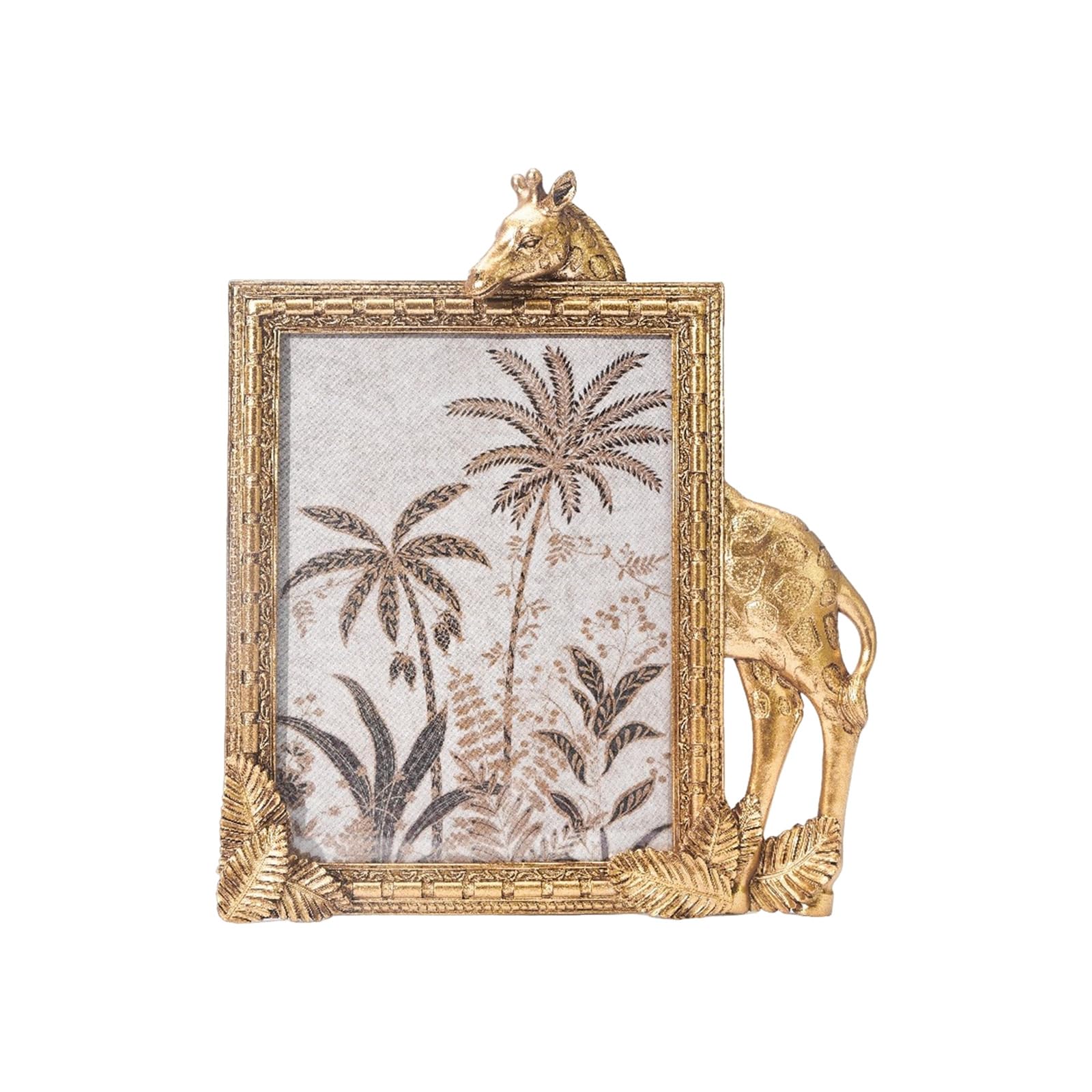 Zxfdsfdbnm European Golden Giraffe Decorative Photo Frame with Intricate Carving Leaves Accent Antique Picture Frame for Home Decors Golden Giraffe Sculpture Photo