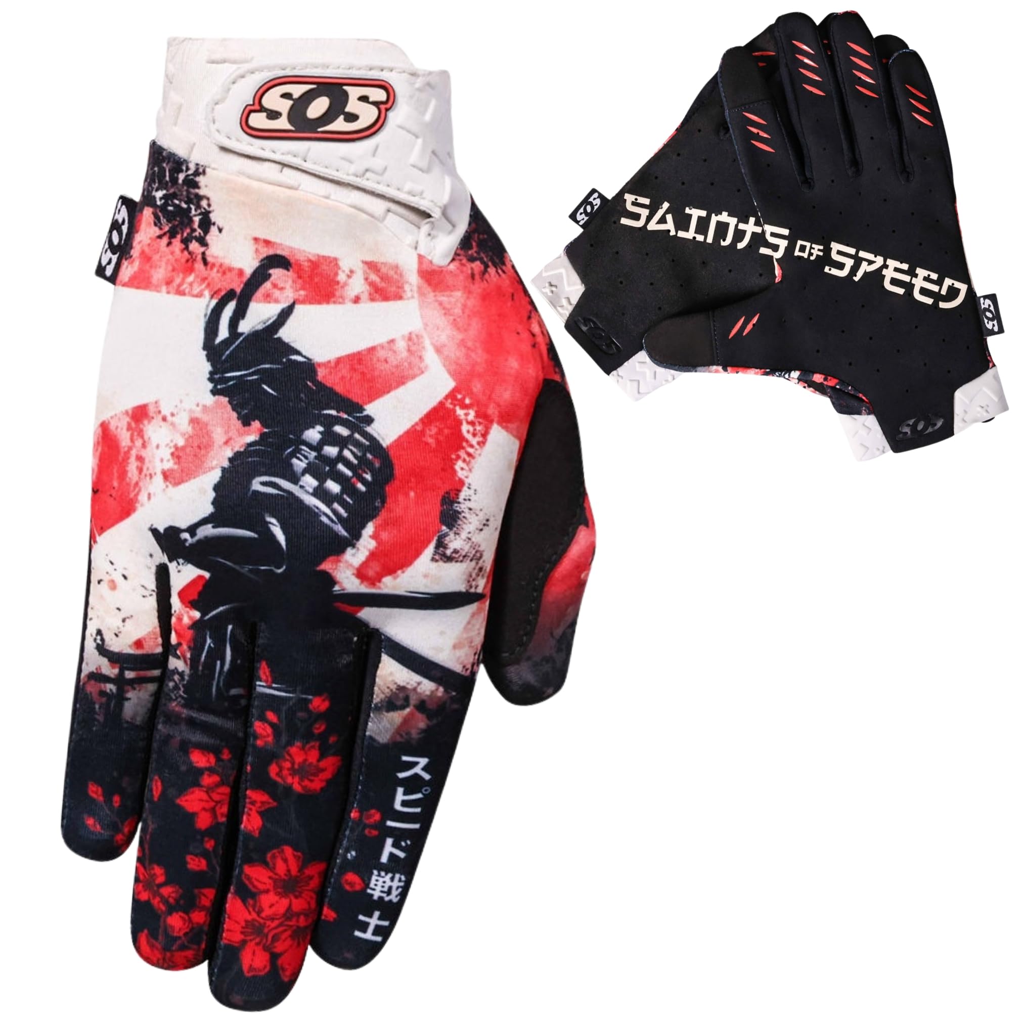 Saints of Speed Samurai - Guantes de motocross, bicicleta de montaña, motocicleta, BMX, Jetski, Sim, Karting, Airsoft, Paintball, conducción y carreras, compatible con teléfono y pantalla táctil