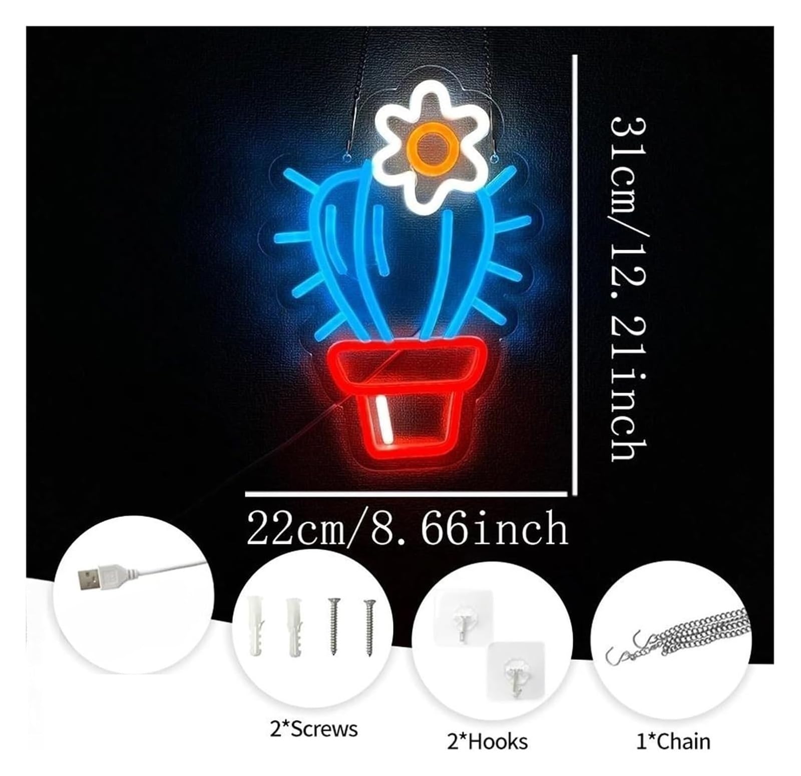 Generico Lampada per insegna al neon a LED con luce dimmerabile per negozio di fiori per stanza delle piante, 22 cm x 31